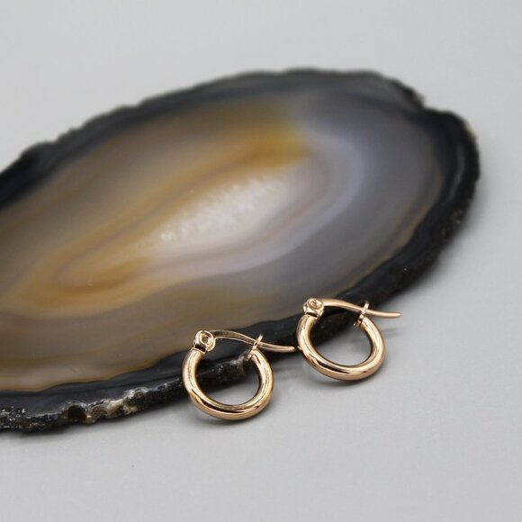 Jewelry earrings hoop hoops 10mm wide thin rose gold tone dainty minimalist new - Picture 3 of 9